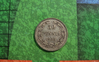 50 penniä 1908 - hopeaa