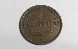 Preussi 1 pfennig 1867 A