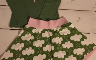 UUSI vihreä/valk./v.pun Pilvi- paita ja Pilvi-hame, 116 cm