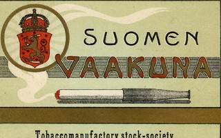 Vanha tupakkaetiketti Suomen Vaakuna
