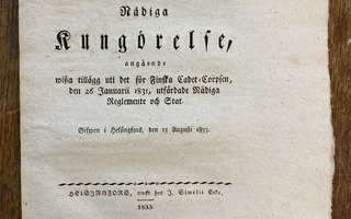 Keisarillinen ilmoitus, 1833, kadetti-joukoille, Helsinki
