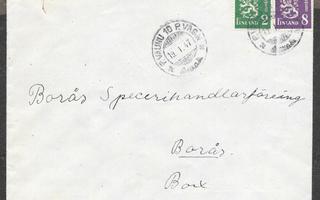 Postilähetys - Yl.m. 2mk+8mk (LAPE 303+312) PV10 19.1.1947