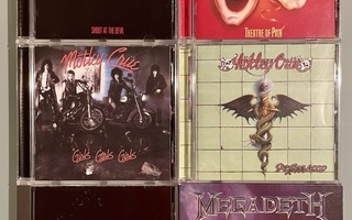 Mötley Crue, Metallica ja Megadeth CD:t 6 kpl NM