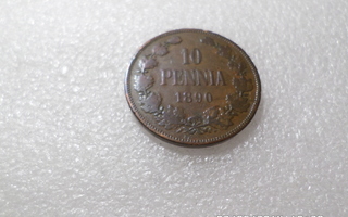 10  penniä 1890  tasaisesti hieman patinoitunut .