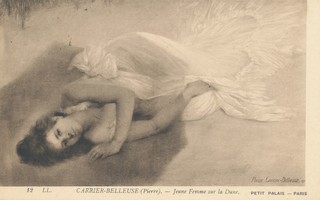 Carrier-Belleuse - Nuori  nainen lakanoissa - vanha kortti
