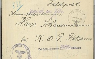 1943 saksal. kp-kirje Petsamoon, palautettu