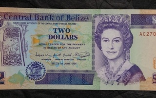 Belize 2 dollars 1991 kiertämätön UNC seteli Keski-Amerikka