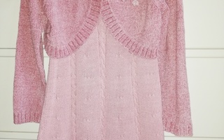 Vaaleanpunainen neulesetti, mekko+bolero,koko n.104cm