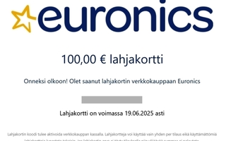 Euronics 100 euron digitaalinen lahjakortti.