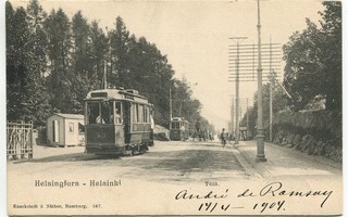 Helsinki Töölö (Mannerheimintie), raitiovaunut, kulk. 1904