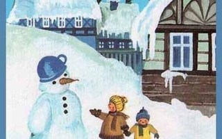 LUMIUKKO / Lumiukko seisoo potta päässä ja lapset.