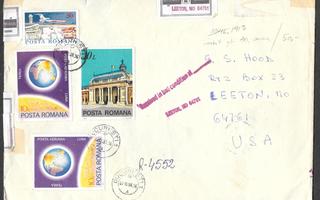 Postilähetys - Romania-USA 1988 - merkkejä, leimoja