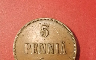 *Suomi *  5 penniä  *1897  *   Copper/Kupari *1+/EF