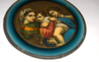 Uskonnollinen taulu lasimaalaus antiikki vintage