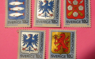 Ruotsi 5kpl.1985 vuodelta olevat merkit(Laa)