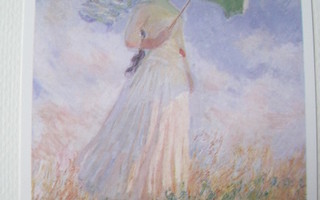 Taidepostikortti  Monet Päivänvarjo nainen katsoo oikealle