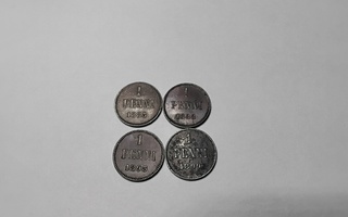 Suomi 1 penni 1883,1888,1893 ja 1899 yht. 4 kpl
