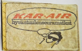 Vanha tulitikkuaskin kansi Kar-Air hyväntuulen seuramatkat