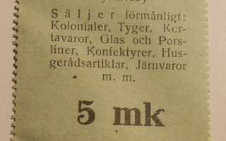 K.J Pensar 5 mk Uusikaarlepyy / Nykarleby 1918
