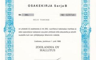 1988 Zoolandia Oy,  Lieto osakekirja