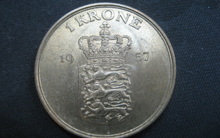 Tanska  1  Kroner  1957 KM # 837  Alumiini-pronssi