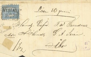 1875 20p 1½ luodin kirje Uudestakaupungista Turkuun, lunastu