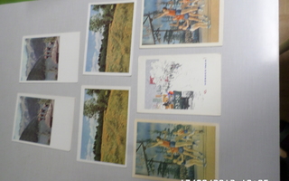 7  kpl  Venäläisiä  postikortteja  painetuilla  merekeillä