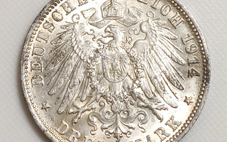 Saksa Württemberg, 3 Mark 1914, Wilhelm II