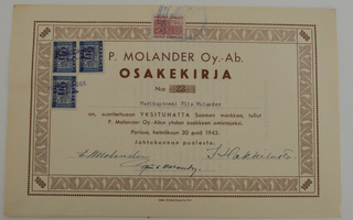 P. Molander Oy, osakekirja 1943