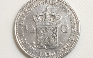 Alankomaat 1/2 Gulden 1930, Wilhelmina, Hopeakolikko