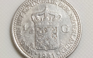 Alankomaat 1/2 Gulden 1921, Wilhelmina, Hopeakolikko