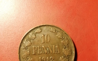 10  penniä  1912   Copper/Kupari *