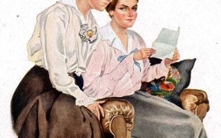 YSTÄVYYS / Kaksi tyttöä syventyneenä kirjeeseen. 1900-l.