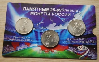 Venäjä 2018, Jalkapallo,MM-kisat,3 x 25 ruplaa, UNC