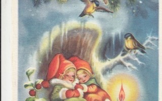 Lapset ulkona   Hyvää Joulua   piirros L.C. .  p216