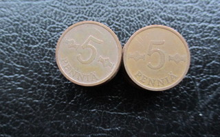 5 penniä kupari 1963-1974, 25 kpl