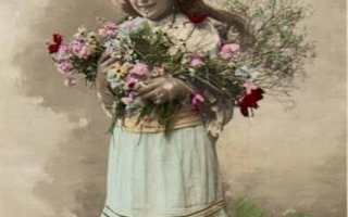 LAPSI / Tyttö vaaleanpunaiset rusetit hiuksissa. 1900-l.