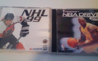 PC pelit Microsoft NBA drive 2000 ja EA NHL 99