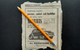 Morris Autojen Lehtimainosleike 1949