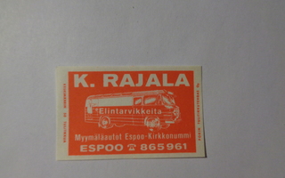 TT-etiketti K. Rajala myymäläautot, Espoo - Kirkkonummi