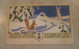 Väinö Blomstedt postikortti " Jänis jaOrava" Kuru 31.12.1915