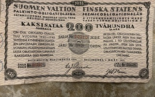 Suomen valtion palkinto obligaatio laina 200 markkaa