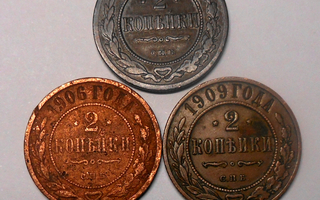 Venäjä. 2 kopeekkaa 1903, 1906, 1909.