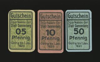 Saksa Notgeld 5, 10, 50 Pfennig, Dannenberg