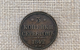 3 kopeekkaa 1842 tsarin raha hopealla