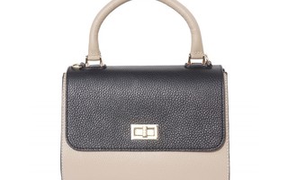 Taupe/Black Bowler leather bag with side flaps