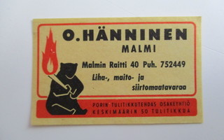 TT ETIKETTI - O.HÄNNINEN MALMI X-0909