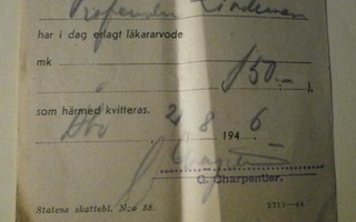 Turku 1946, Lääkäripalkkion maksukuitti