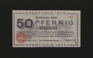 Saksa Notgeld 50 Pfennig, Köln 29.3.1917 JI aUNC