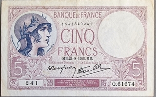 Ranska France 5 Francs 1939 P-83